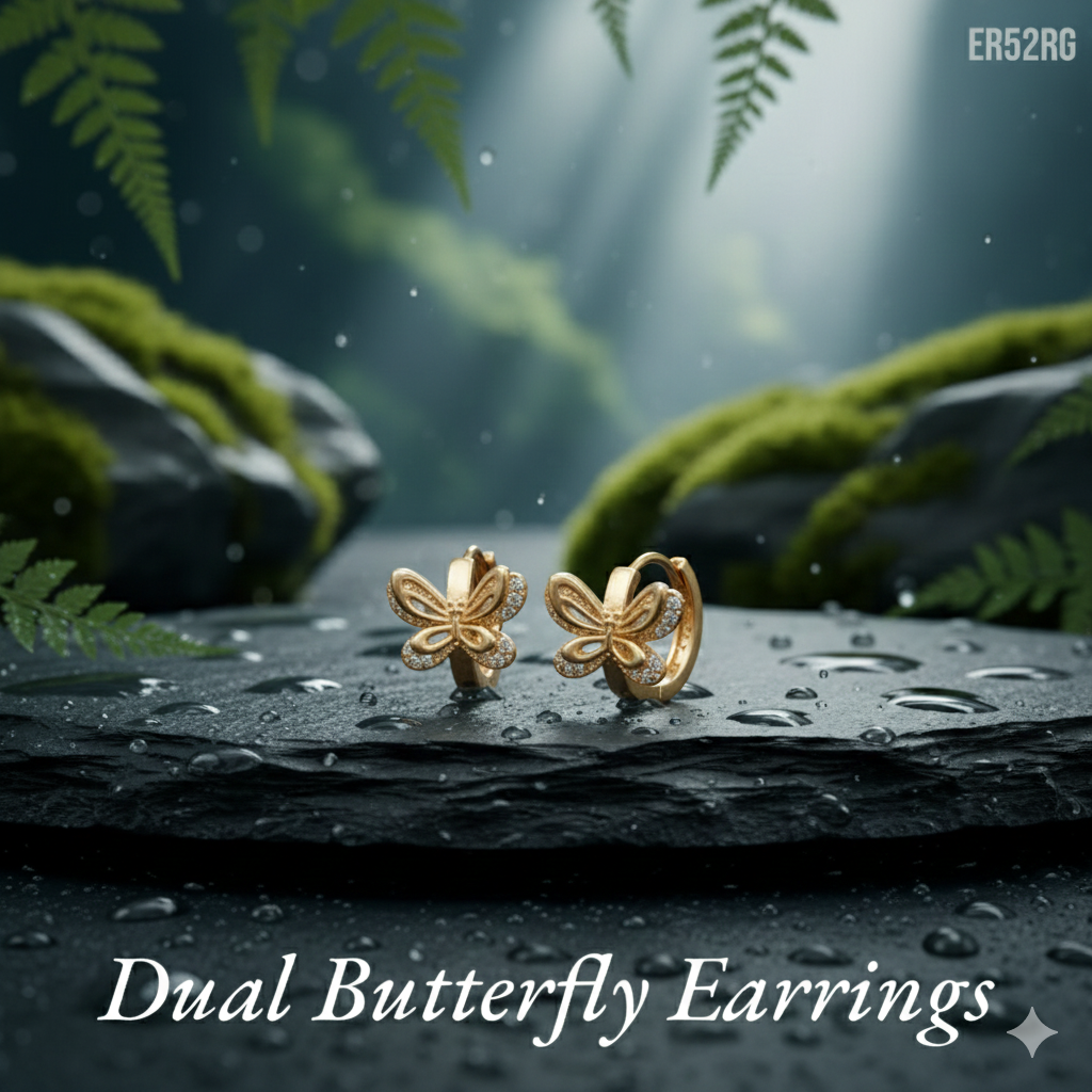 Dual Butterfly Earrings - Rose Gold